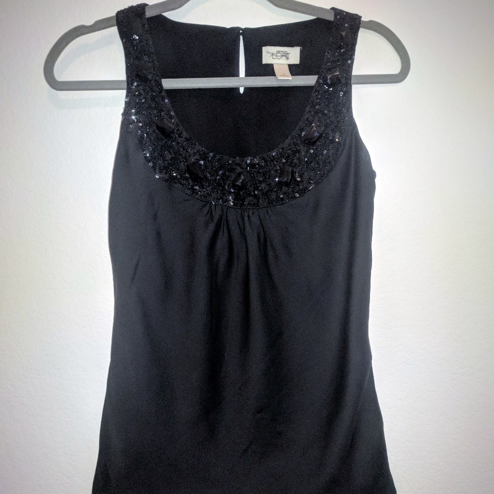 Black Ann Taylor LOFT Tank Top Sequin Blouse